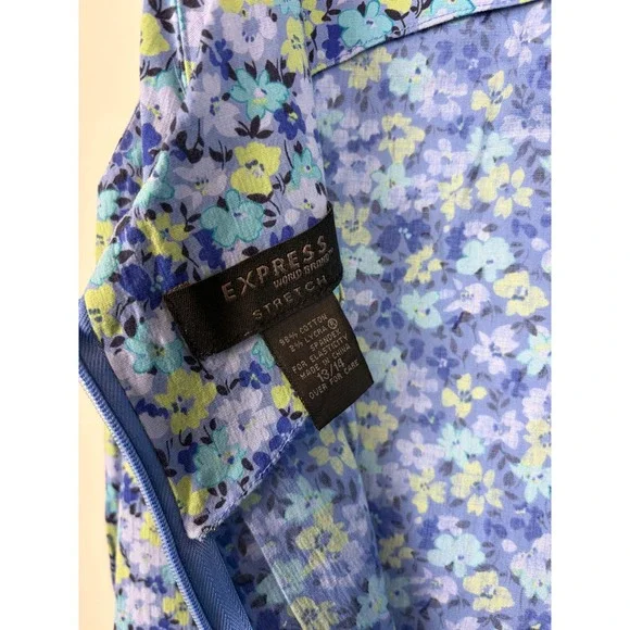Express Vintage 90s Ditsy Floral Sheath Dress Blue Cotton 13/14 Spring Girly - Picture 5 of 5